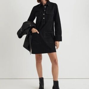 Madewell Denim Popover Mini Shirtdress in Black Wash